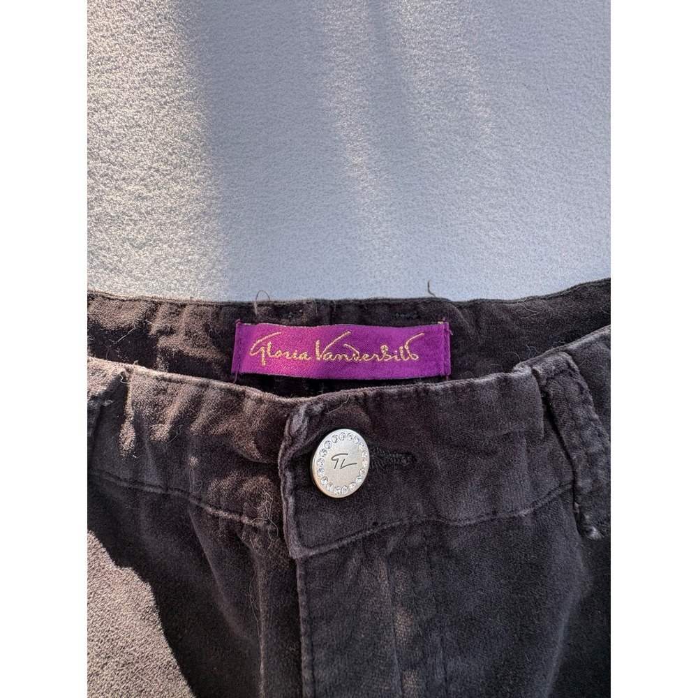 Gloria Vanderbilt Black Corduroy Wide Leg Pants Rhinestone Button Detail Womens - Picture 7 of 16